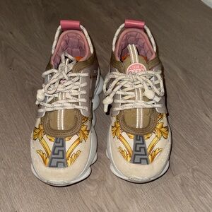Versace Women's Cream and Tan Sneakers